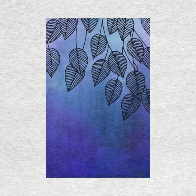 Midnight Blue Garden - watercolor & ink leaves by micklyn